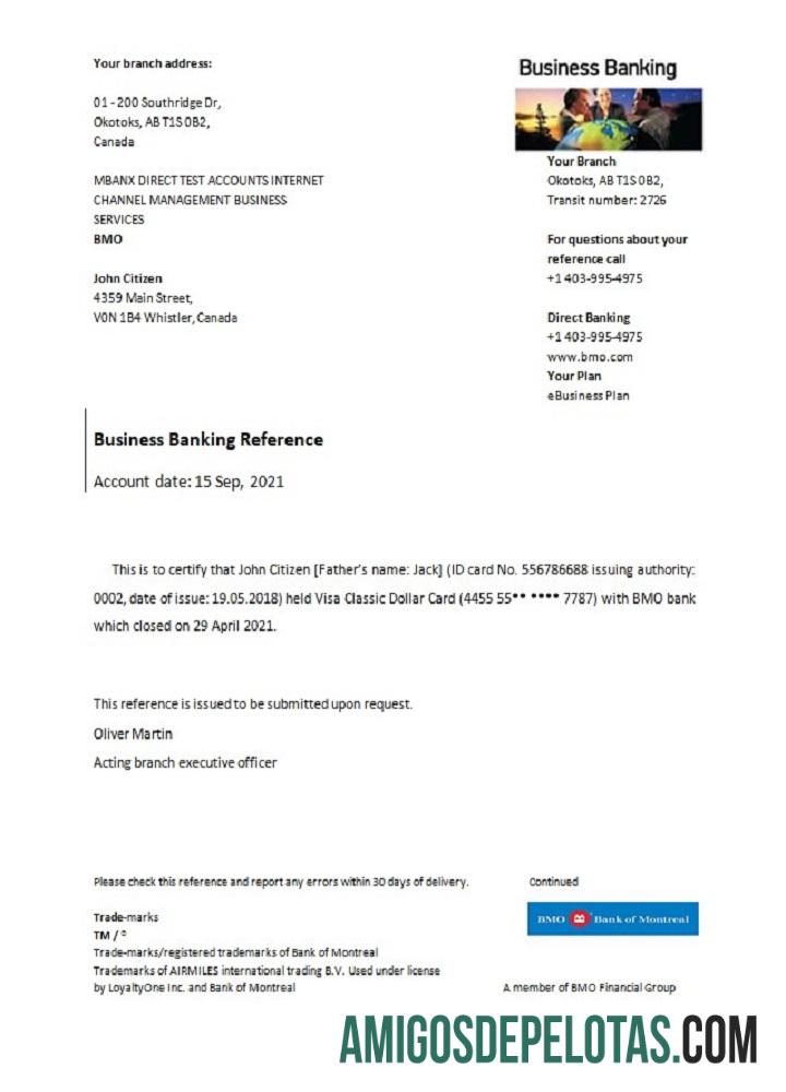 Referência de fechamento do Canadá BMO Bank Of Montreal amostra